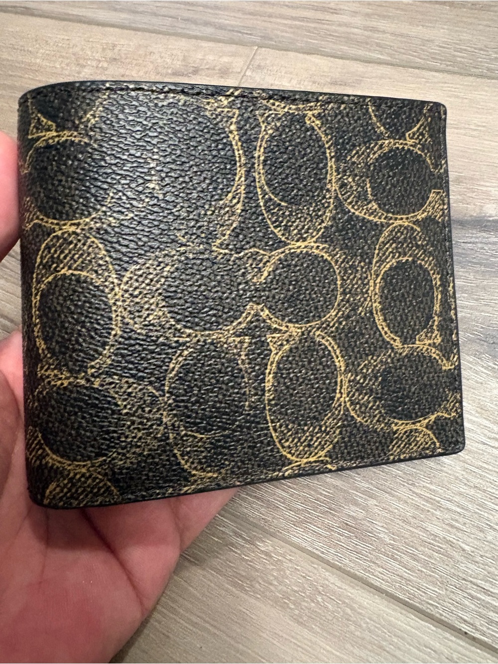 Coach Compact Bifold Wallet in Black and Brown Signature Canvas - Picture 3 of 8